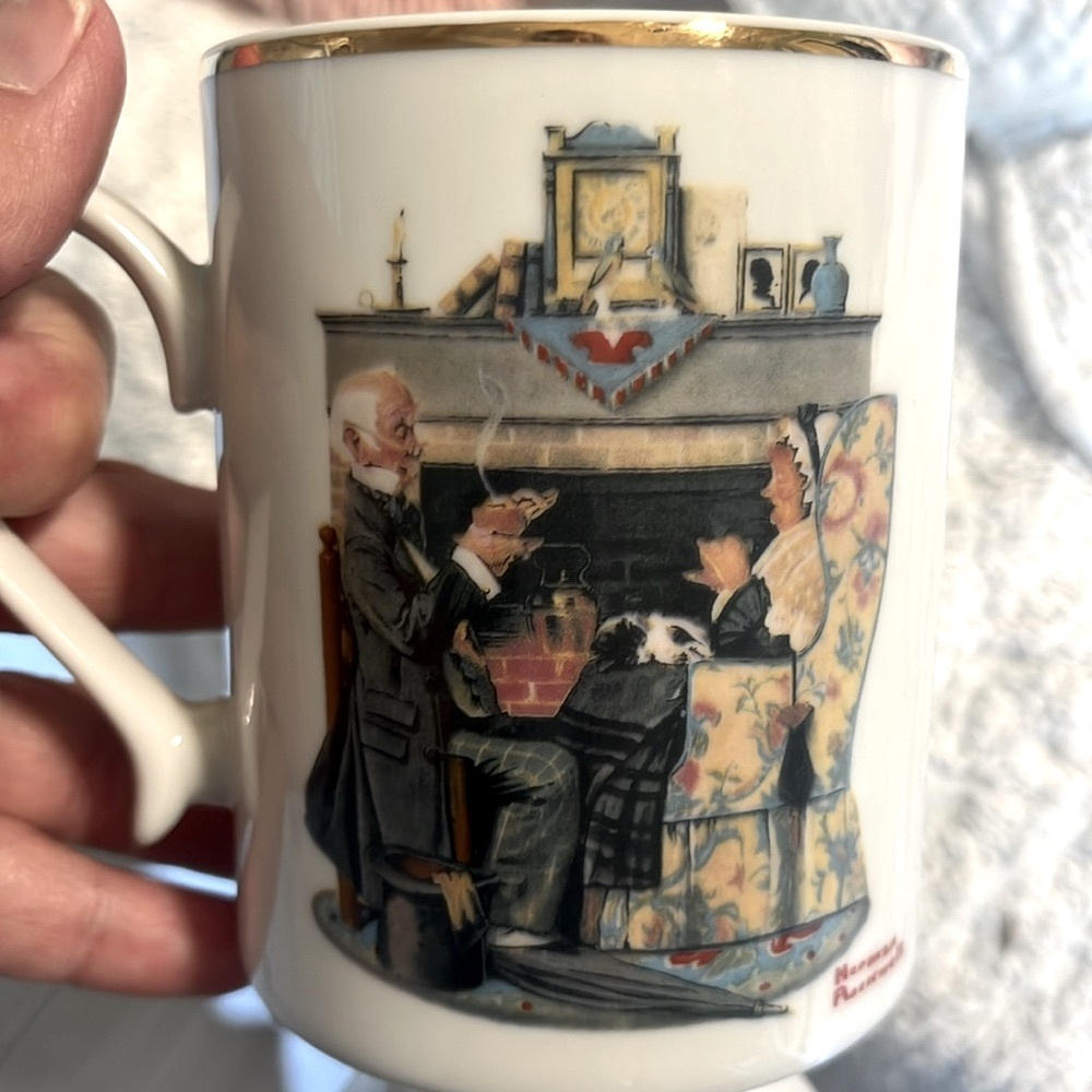 Vintage Norman Rockwell 80s Tea for Two Porcelain Coffee Mug